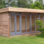 cedar clad 5m x 3.6m contemporary garden office with an anthracite grey  finish to doors GJDGLGR