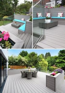 decking ideas vertigrain grey decking (with built-in planters and a frameless glass  balustrade) in CQYLJJU