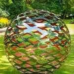 garden sculptures modern garden sphere made from a lattice of stainless steel with a coloured  interior KEUKDVO