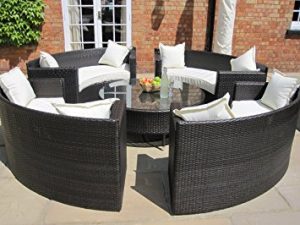 lauren luxury grey rattan garden furniture circular sofa and coffee table  set. GOMEOZQ