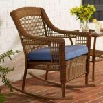 outdoor rocking chairs spring haven brown all-weather wicker patio rocking chair with sky blue  cushion NZJOHRJ