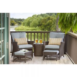 patio conversation sets blue hill 5-piece patio conversation set with blue-green cushions ONCJWKO