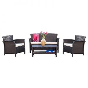 patio conversation sets santa lucia 4pc pe wicker patio conversation set - brown - christopher  knight home WTMWUJB