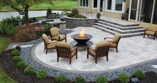 stairs, firepit, paver patio with travertine, back yards, patio ODRPVMU