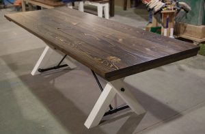 8u0027 trestle table top: stained dark walnut (distressed) / base: distressed  ivory VVOBJDL