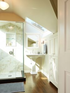 bathroom ceiling lights example of a classic bathroom design in seattle with a pedestal sink, NCRDZUU