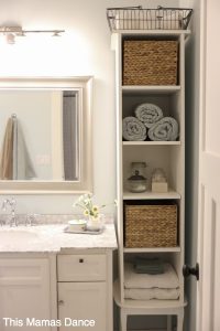 bathroom storage white bathroom vanty, tall cabinet, cottage style | this mamas dance HUPJVCR