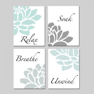 bathroom wall art relax soak unwind bathroom decor wall art set of 4 prints - aqua PGSZNTP