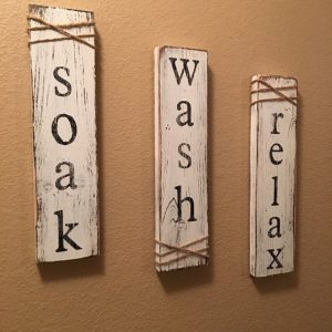 bathroom wall decor white distressed. set of three, primitive bathroom decor, rustic bathroom  decor, soak, NRKULCR