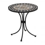 black and tan round tile top patio bistro table NMDPOGX