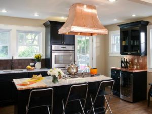 black kitchen cabinets transitional kitchen with black cabinets u0026 copper vent hood IJONYRA