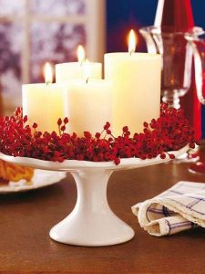 christmas decorating ideas cake plate and candles for christmas decoration... i would add greenery more MAWSJEA