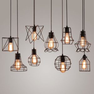 hanging lights vintage industrial metal cage pendant light hanging lamp edison bulb  lighting fixture KGDHONM