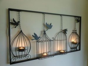 metal wall art birdcage tea light wall art, metal, wall hanging, candle holder, black bird ONHPSVL