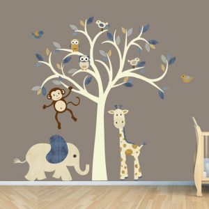 monkey wall decal, jungle animal tree decal, nursery wall decals, elephant,  giraffe PUSWLZE