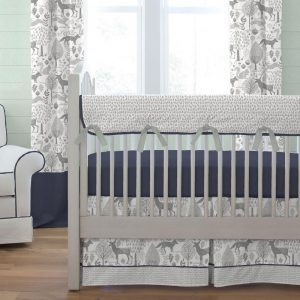 navy and gray woodland crib bedding SWIBKTI