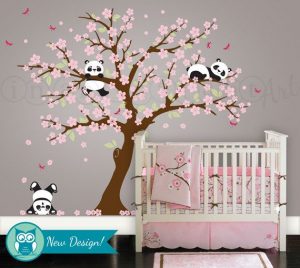 nursery wall decals panda wall decal, playful pandas in cherry blossom tree | custom nursery VDAMYPE