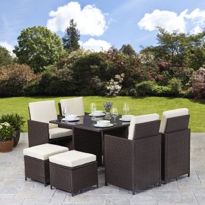 rattan garden furniture rattan cube garden furniture set 8 seater outdoor wicker 9pcs with parasol AGVAKOF