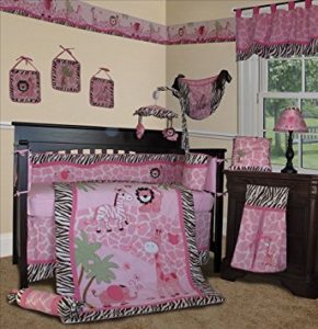 sisi baby girl bedding - pink safari 13 pcs crib nursery bedding set LNEJKJX