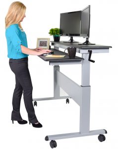 standing desk crank adjustable sit to stand two-tier desk with steel frame | stand up JHHTWYQ