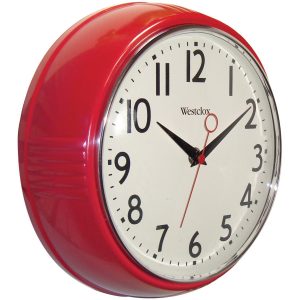 wall clocks amazon.com: westclox 32042r retro 1950 kitchen wall clock, 9.5-inch, red:  kitchen u0026 MNQTGYF