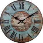 wall clocks featuring a heavily distressed blue and brown finish, this delightful wall  clock YOCWEPO