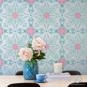 wall stencils colorful wallpaper look painted u0026 stenciled on walls - easy room makeover AJMJSKU