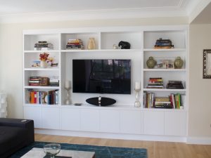 wall units joinery configuration like this to take up tv wall and conceal all cords. UBCOPUP