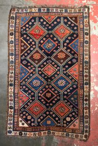 antique persian tribal rug 5 x 8 navy blue c.1930 QBRVLZD