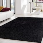 black rugs 2-piece set | solid black thick plush shag area rug with rug pad RULFINH