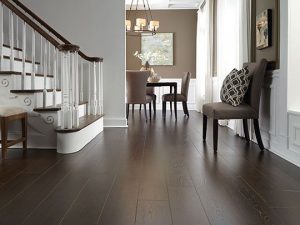 dark laminate flooring wrapped around this staircase. BLNASZV