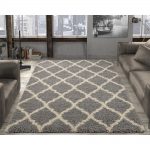 shaggy rugs ottomanson ultimate shaggy contemporary moroccan trellis design grey 5 ft.  x 7 ESENZGH