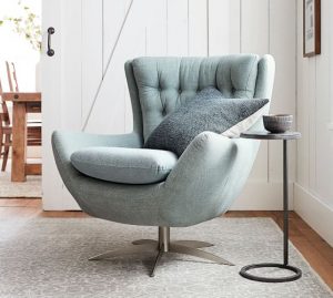 Wells Upholstered Swivel Armchair | Pottery Barn