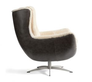 Wells Leather and Shearling Swivel Armchair | Pottery Barn