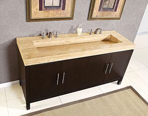 Silkroad 72 inch Travertine Top Bathroom Vanity, Travertine