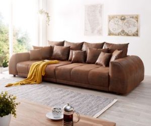 Big-Sofa Violetta 310x135 cm Braun Antik Optik mit Kissen Möbel