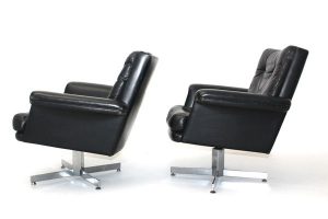 Black Leather Armchairs by H. W. Klein, Set of 2 for sale at Pamono