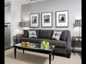 Living room grey walls black furniture interior design ideas - YouTube