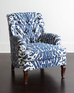 Blue and White Desi Tufted Back Chair