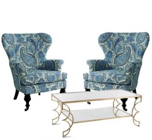 Mary Blue & White Paisley Wing Chair