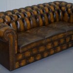 Substantial Hand Dyed Aged Brown Leather Chesterfield Sofa Bed from