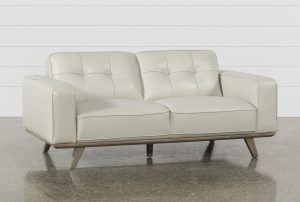 Caressa Leather Dove Grey Loveseat | Living Spaces