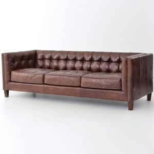 Abbott Vintage Cigar Tufted Leather Sofa | Zin Home