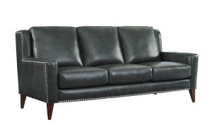 Contemporary Black Leather Sofa with Nail Head Trim|The Dump Luxe