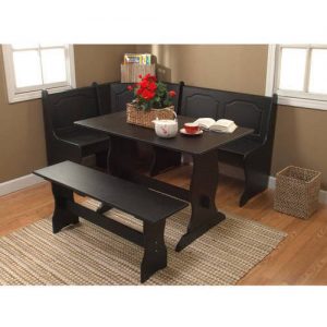 Breakfast Nook 3-Piece Corner Dining Set, Black - Walmart.com