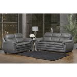 Shop Marcus Premium Grey Top Grain Leather Sofa and Loveseat Set