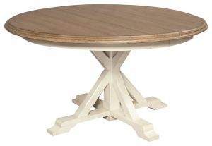 Coastal Beach White Oak Round Expandable Dining Table 54