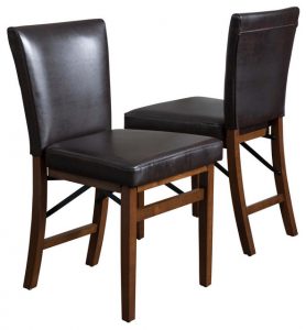 Rosalynn Brown Leather Folding Dining Chairs, Set of 2