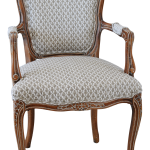 1950s Carved Wood Upholstered French Armchair | Chairish