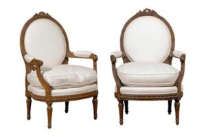 ON HOLD - Pair of French Louis XVI Style Upholstered Armchairs from